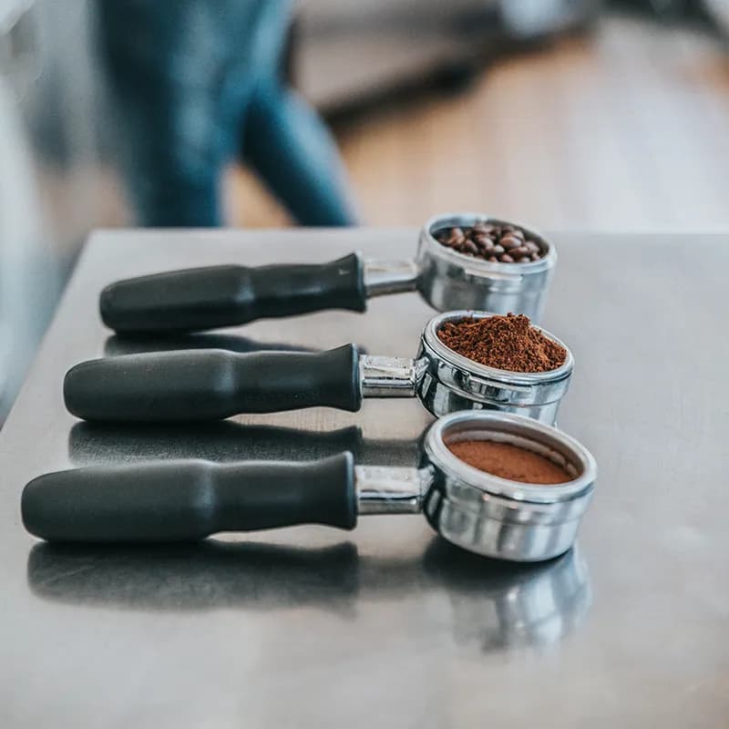 Lineup of espresso portafilters