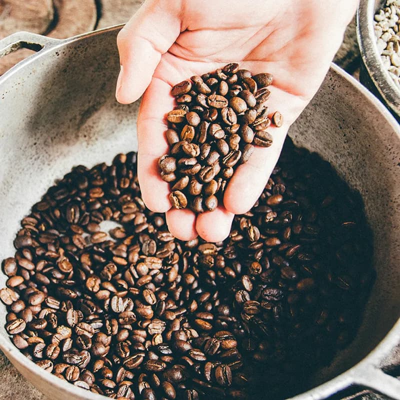Pan of roasted coffee